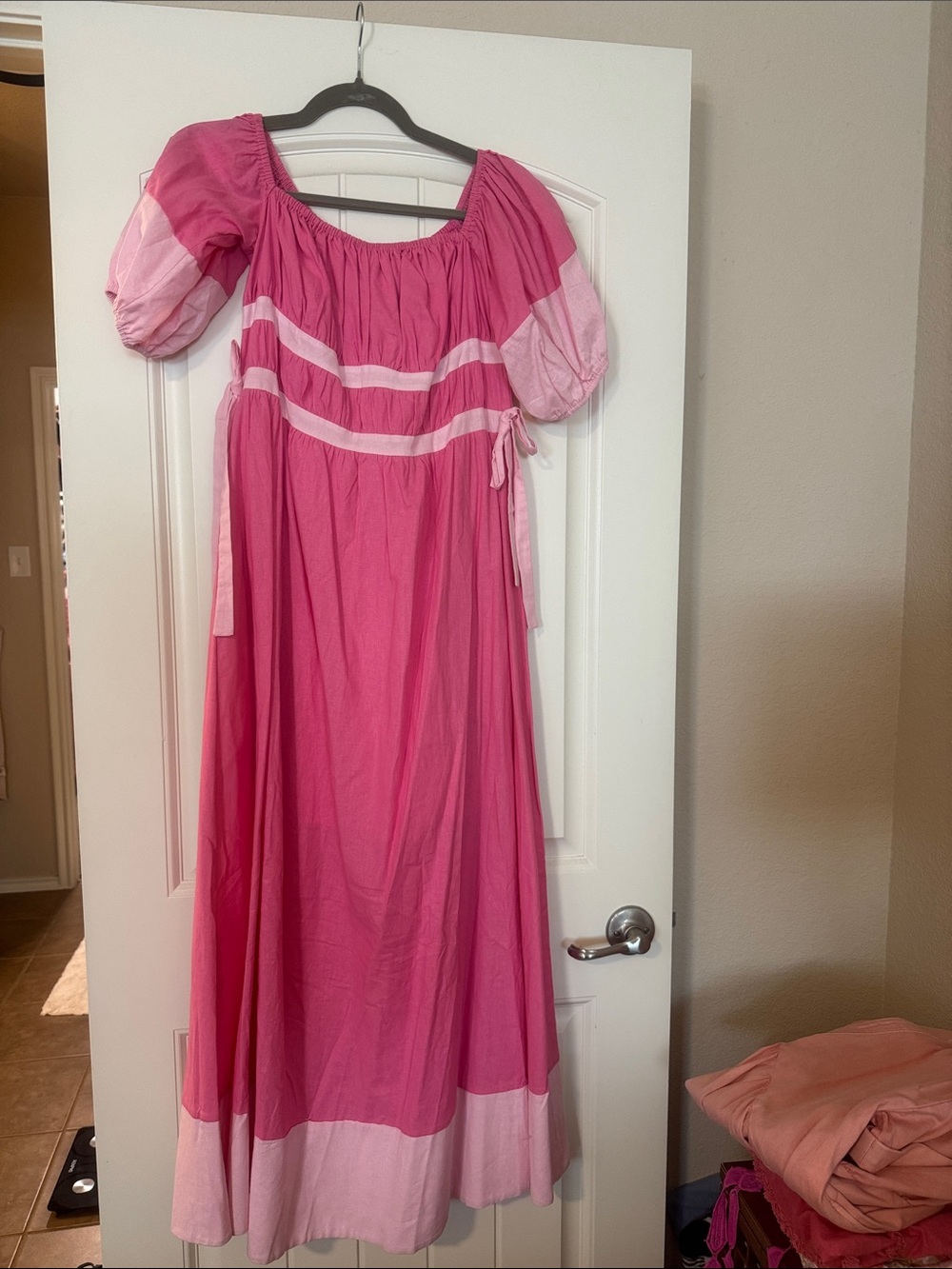 Petal & Pup Pink Two-Tone Tiered Maxi Dress with Puff Sleeves